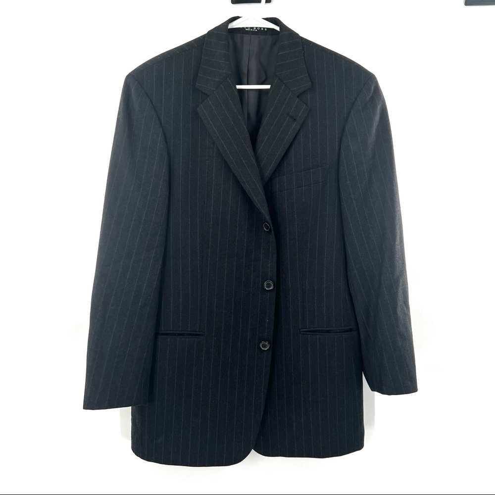 Hugo Boss striped suit jacket blazer size 40R grey with blue stripes